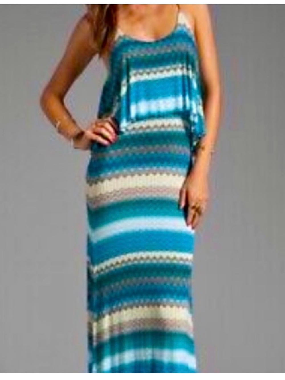 Karina Grimaldi Multicolor Blue & Pink Stripe Wave Maxi Dress
